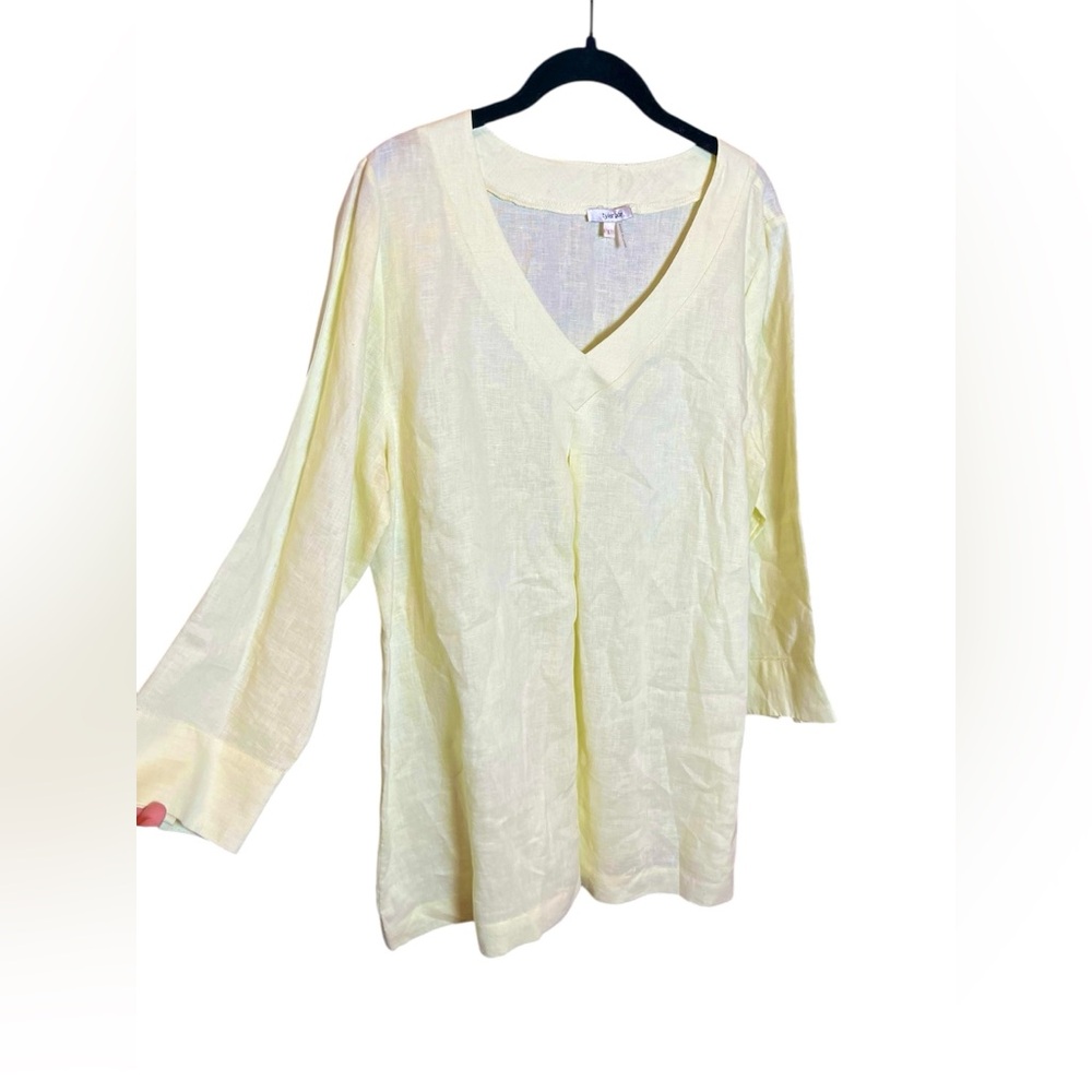 Tyler Boe Lime Yellow Linen Tunic Top L XL - Picture 2 of 9